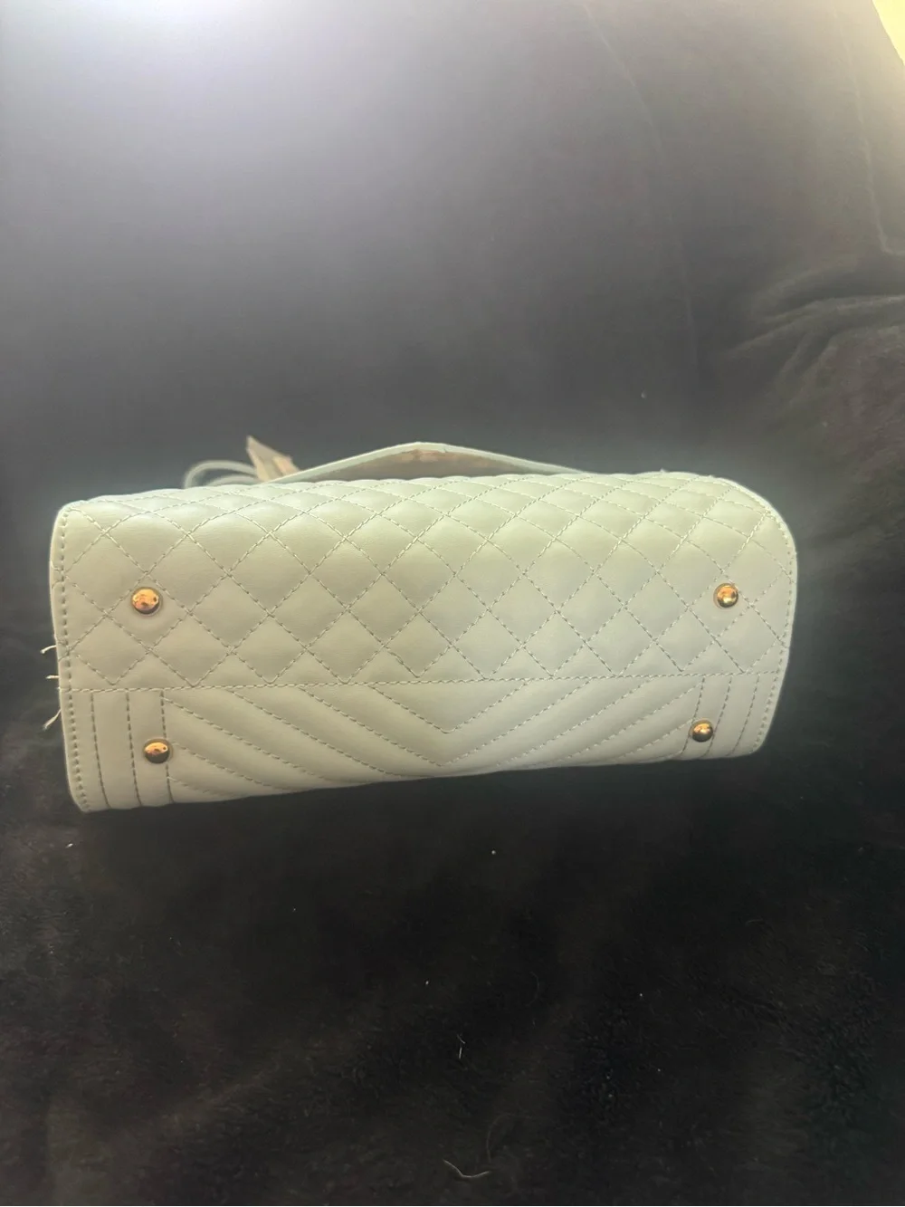 Quilted Chevron Flap Shoulder Bag with Wristlet - Pale Blue vegan leather